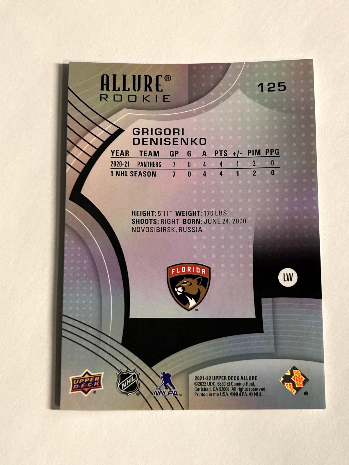 2021-22 Upper Deck Allure - Rookie #125 Grigori Denisenko - Florida Panthers