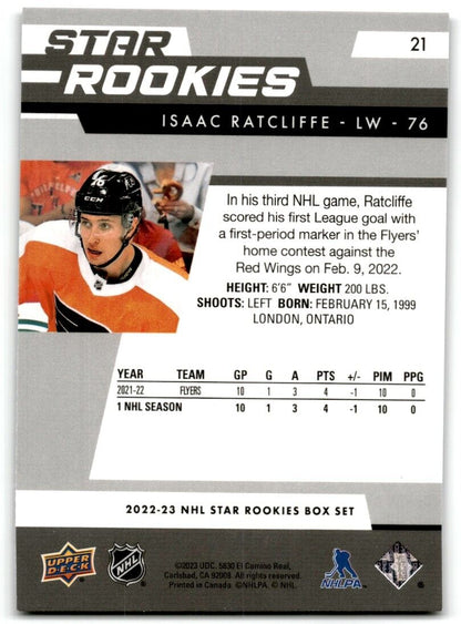 2022-23 Upper Deck Star Rookies Isaac Ratcliffe Rookie Philadelphia Flyers #21