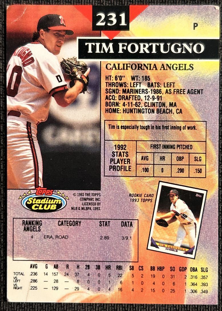 1993 Topps Stadium Club Tim Fortugno California Angels #231