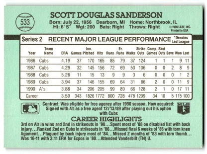 1991 Donruss Scott Sanderson Oakland Athletics #533