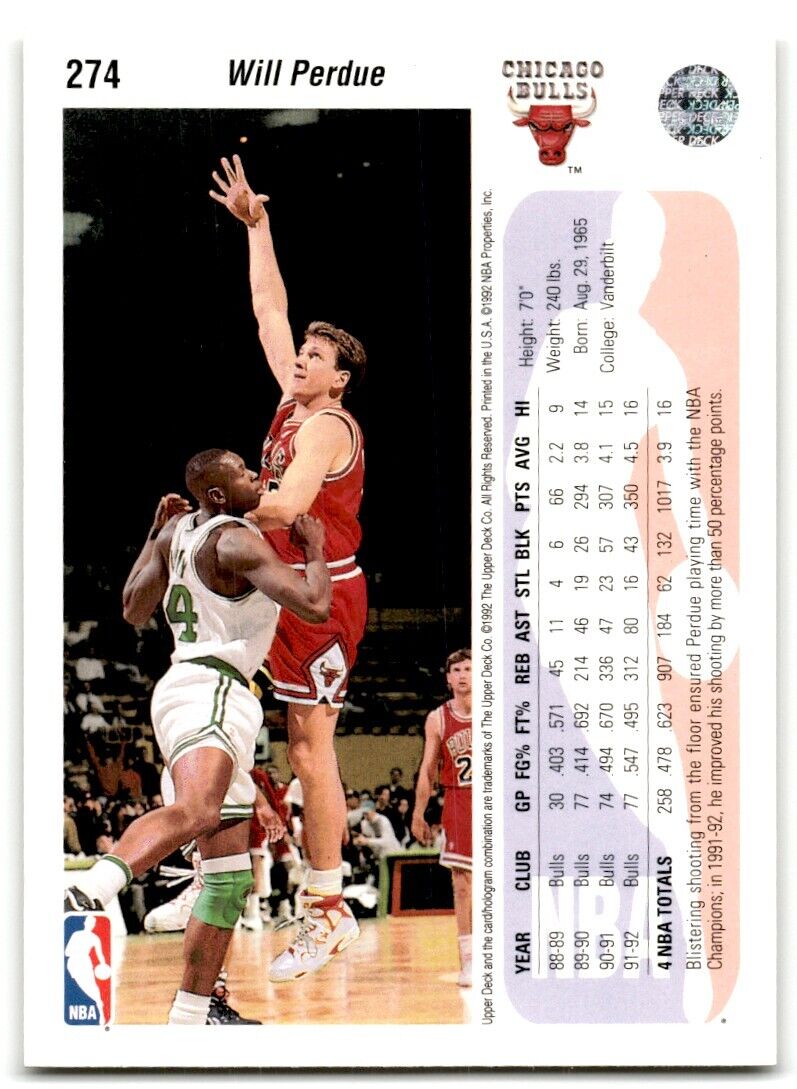 1992-93 Upper Deck Will Perdue Chicago Bulls #274