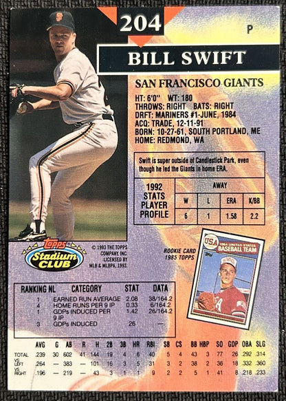 1993 Topps Stadium Club Bill Swift San Francisco Giants #204