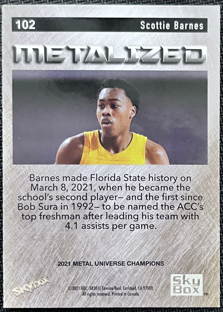 2021-22 Skybox Metal Universe Champion Scottie Barnes #102