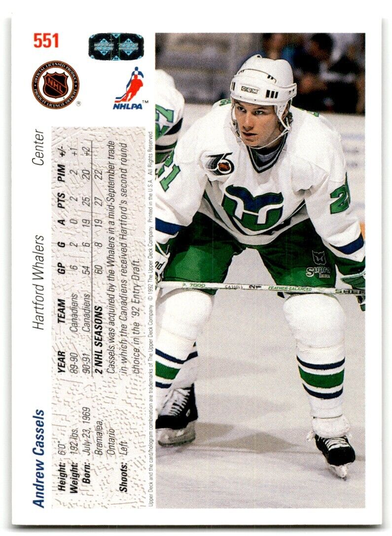 1991-92 Upper Deck Andrew Cassels Hartford Whalers #551