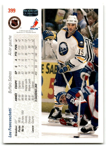 1991-92 Upper Deck French Lou Franceschetti Buffalo Sabres #399