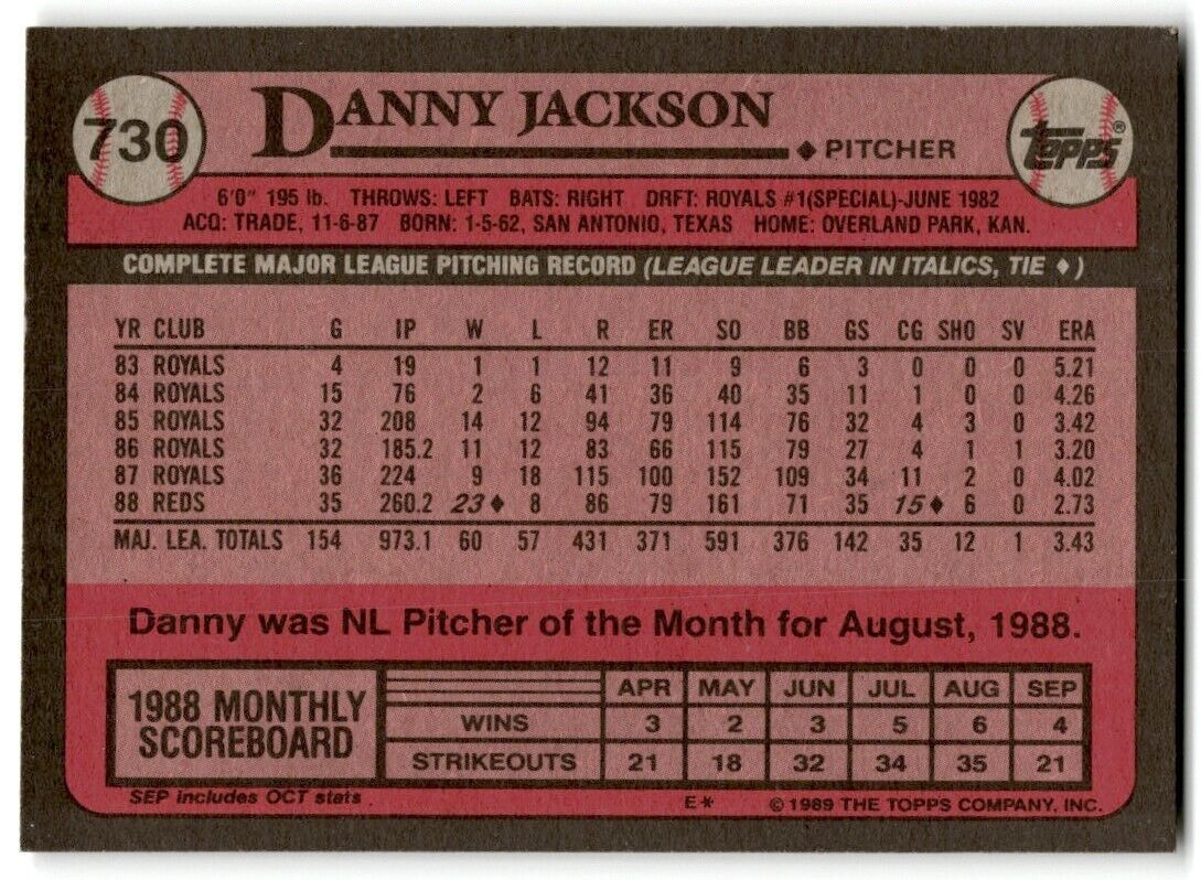 1989 Topps Danny Jackson Cincinnati Reds #730