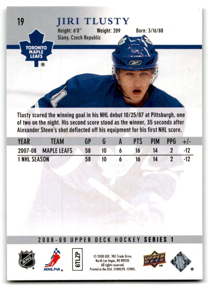 2008-09 Upper Deck Jiri Tlusty Toronto Maple Leafs #19