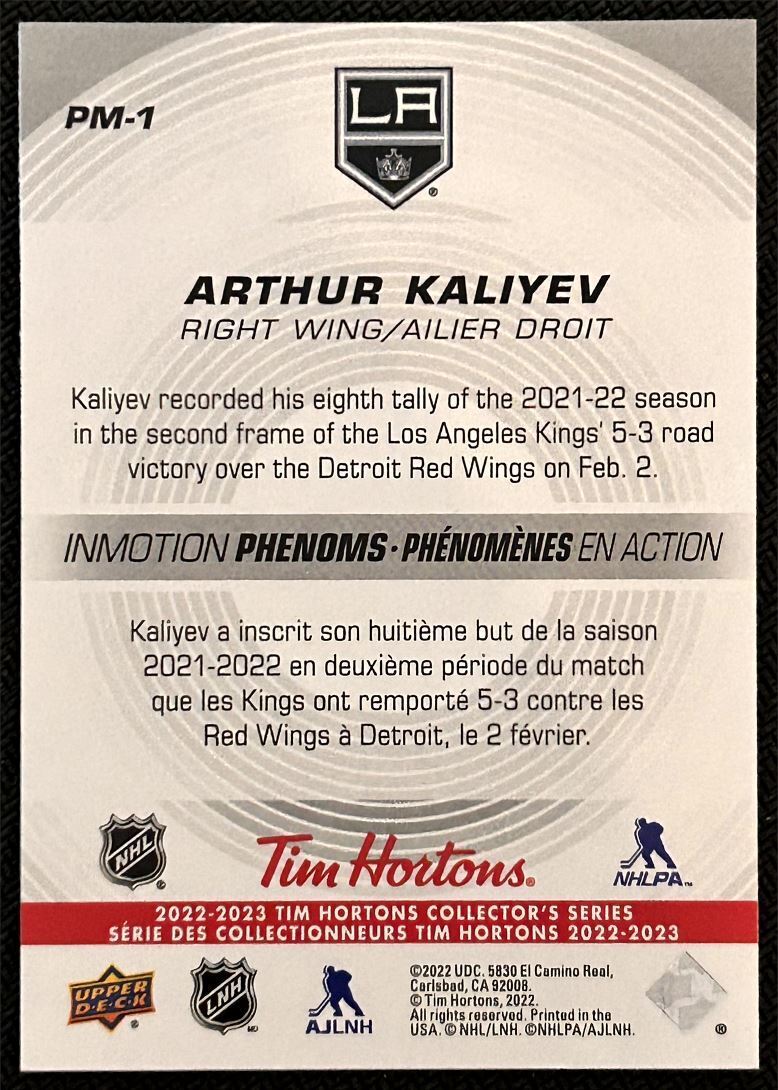 2022-23 Upper Deck Tim Hortons Arthur Kaliyev Los Angeles Kings #PM-1