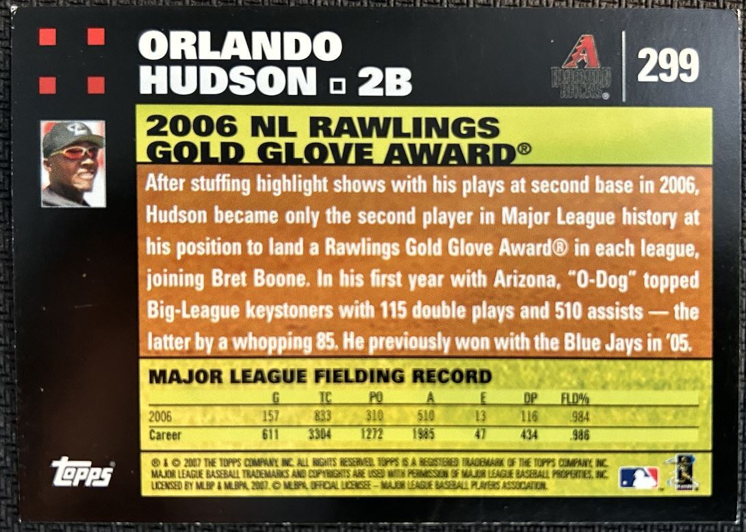 2007 Topps Orlando Hudson Arizona Diamondbacks #299