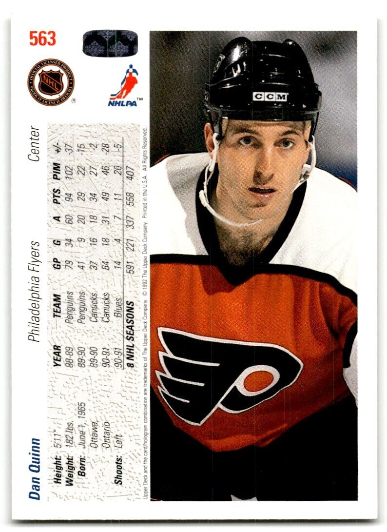 1991-92 Upper Deck Dan Quinn Philadelphia Flyers #563