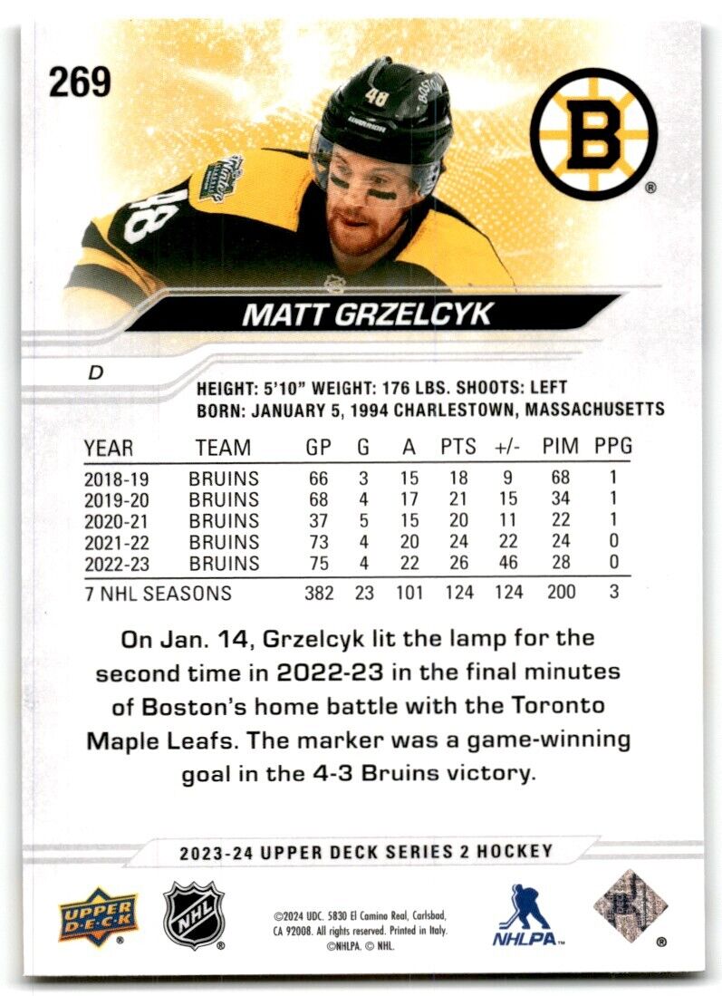 2023-24 Upper Deck Matt Grzelcyk Boston Bruins #269