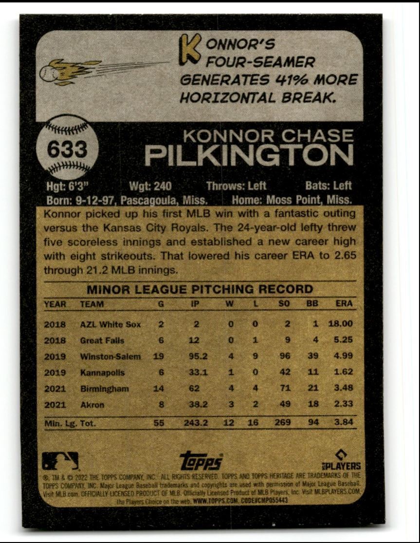 2022 Topps Heritage Konnor Pilkington Rookie Cleveland Guardians #633