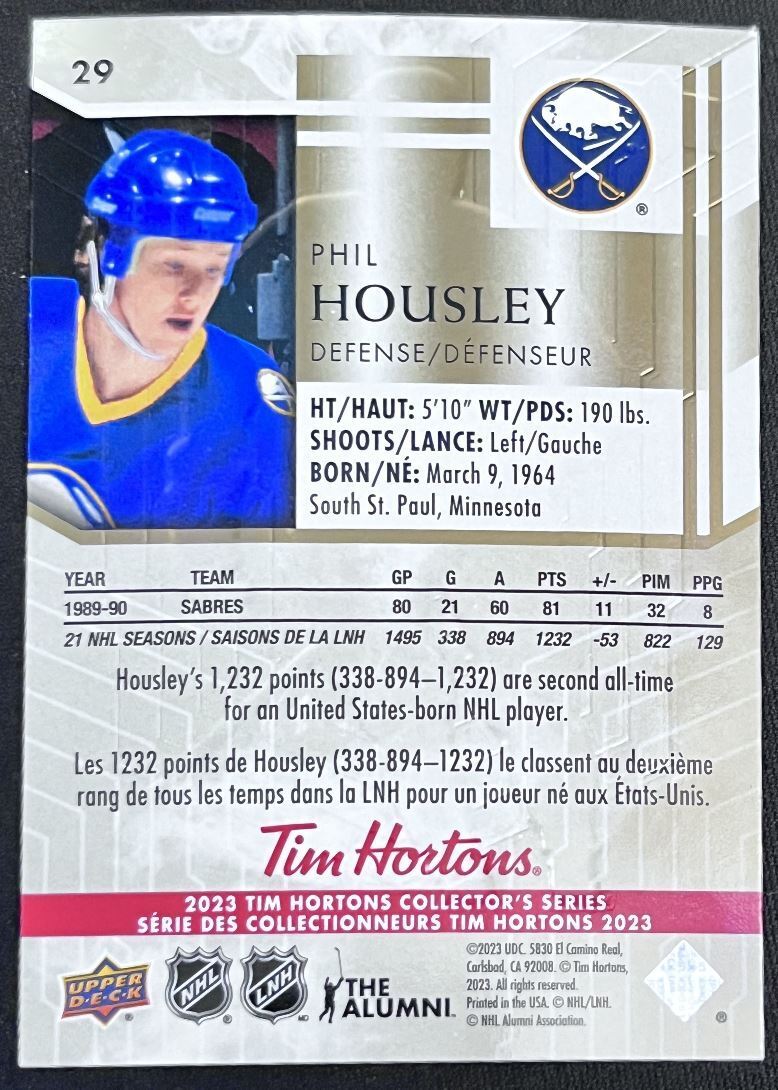 2023-24 Upper Deck Tim Hortons Legends Tim Horton Phil Housley Buffalo Sabres