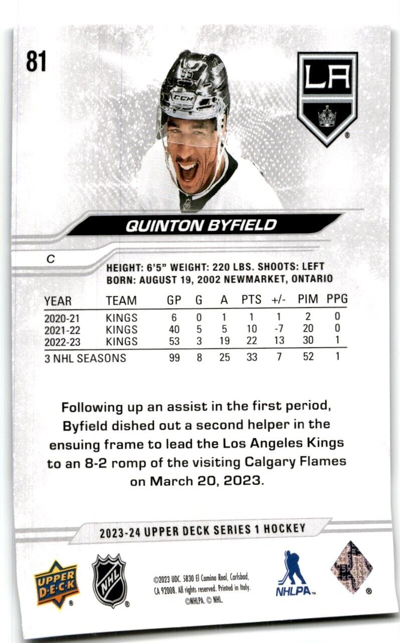 2023-24 Upper Deck Quinton Byfield Los Angeles Kings #81