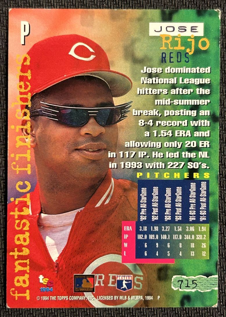 1994 Stadium Club Jose Rijo Cincinnati Reds #715