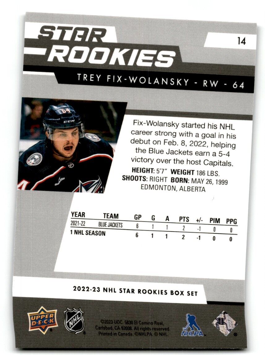 2022-23 Upper Deck Star Rookies Trey Fix-Wolansky Rookie Columbus Blue Jackets