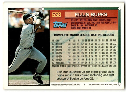 1994 Topps Ellis Burks Chicago White Sox #538