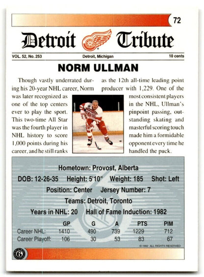 1991-92 Ultimate Original 6 French Norm Ullman Detroit Red Wings #72