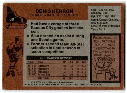 1975-76 Topps Denis Herron Kansas City Scouts #68