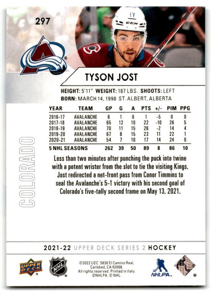 2021-22 Upper Deck Tyson Jost Colorado Avalanche #297