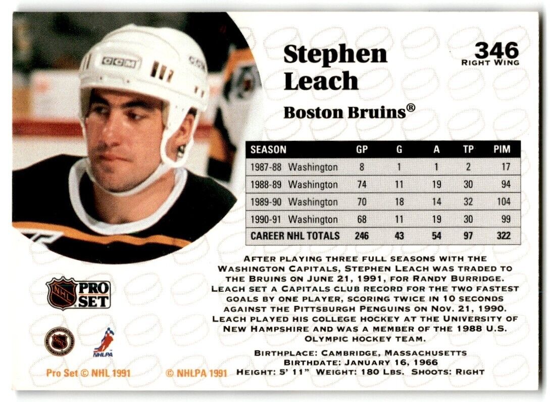 1991-92 Pro Set Steve Leach Boston Bruins #346