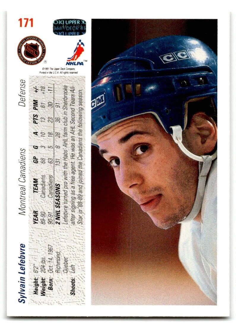 1991-92 Upper Deck Sylvain Lefebvre Montreal Canadiens #171