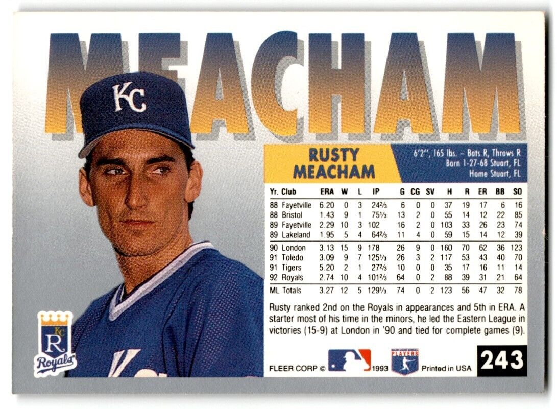 1993 Fleer Rusty Meacham Kansas City Royals #243