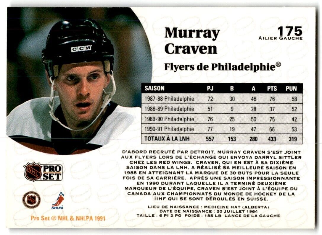 1991-92 Pro Set French Murray Craven Philadelphia Flyers #175