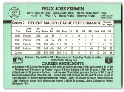 1991 Donruss Felix Fermin Cleveland Indians #537