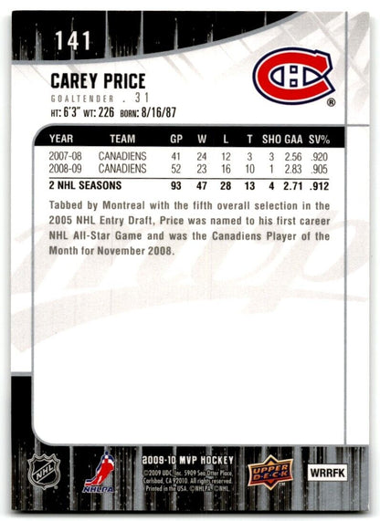 2009-10 Upper Deck MVP Carey Price Montreal Canadiens #141