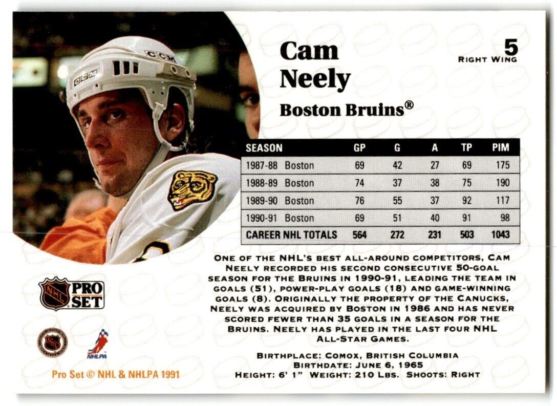 1991-92 Pro Set Cam Neely Boston Bruins #5