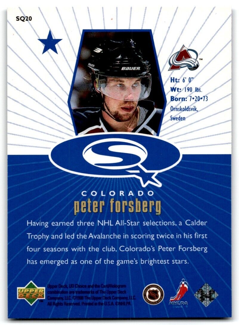 1998-99 UD Choice StarQuest Blue Peter Forsberg Colorado Avalanche #SQ20