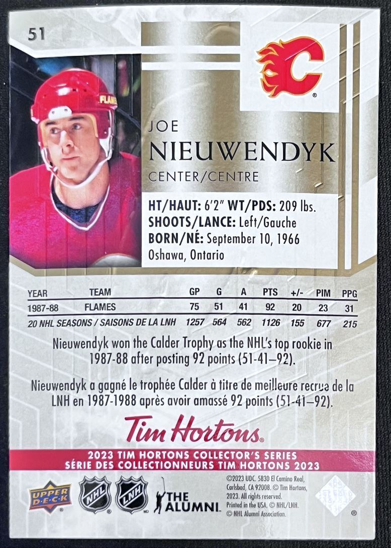 2023-24 Upper Deck Tim Hortons Legends Tim Horton Joe Nieuwendyk Calgary Flames