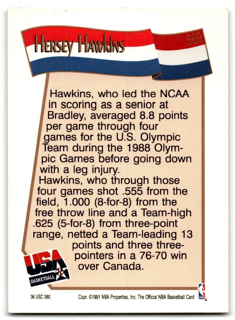 1991-92 Hoops Hersey Hawkins USA #569