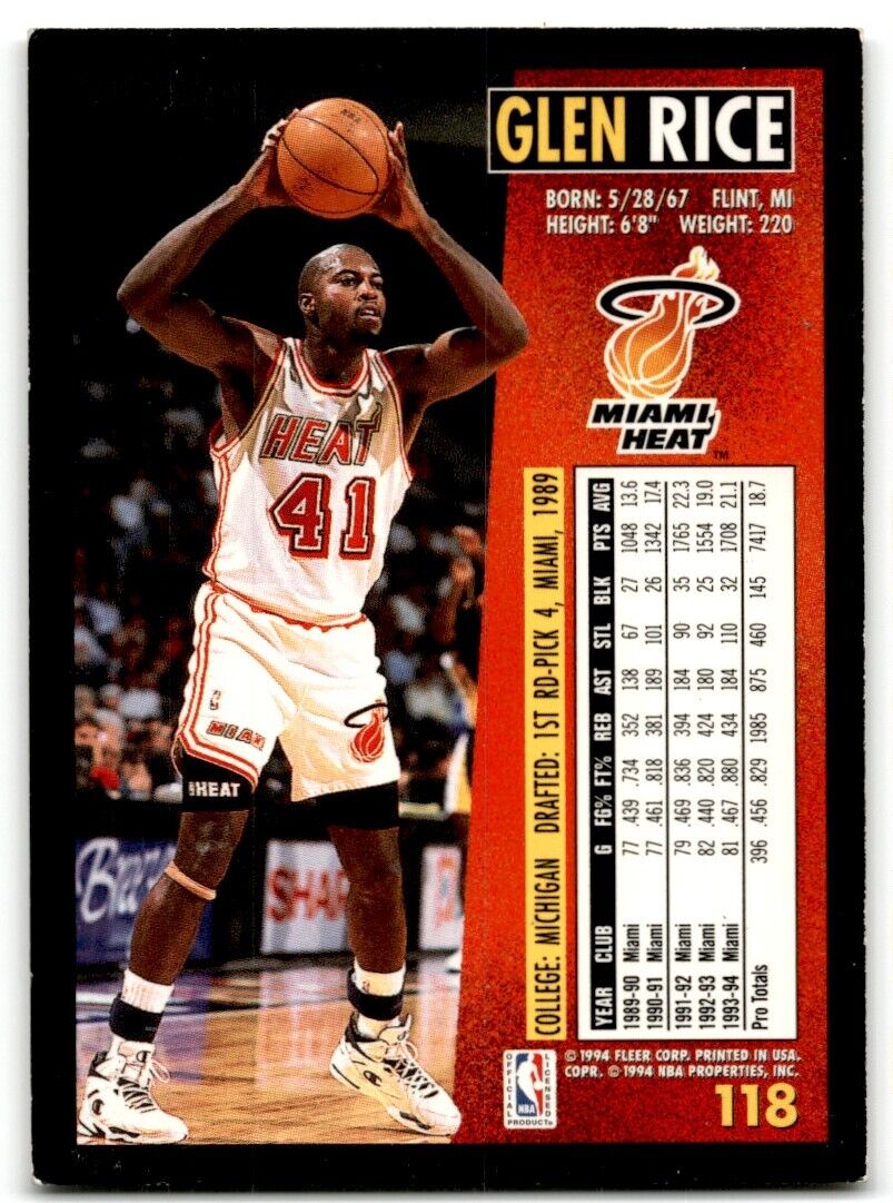 1994-95 Fleer Glen Rice Miami Heat #118