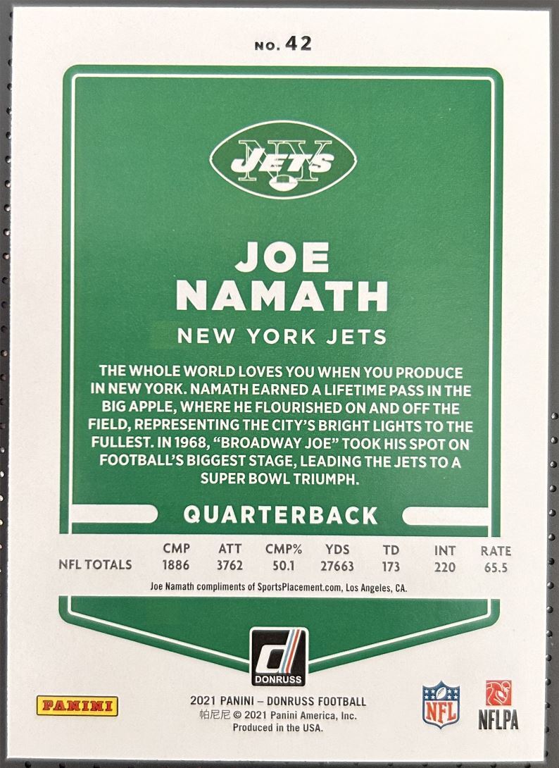 2021 Donruss Joe Namath New York Jets #42