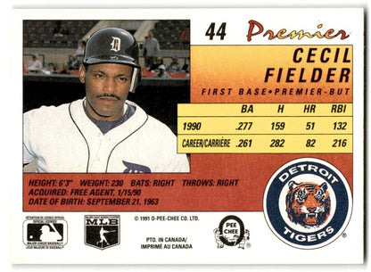 1991 O-Pee-Chee Premier Cecil Fielder Detroit Tigers #44