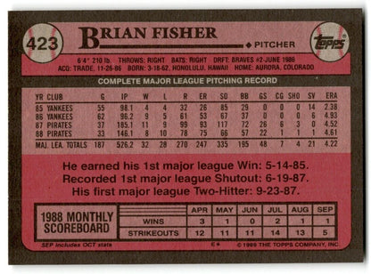 1989 Topps Brian Fisher Pittsburgh Pirates #423