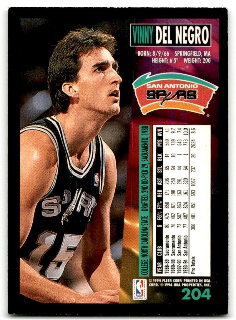 1994-95 Fleer Vinny Del Negro San Antonio Spurs #204