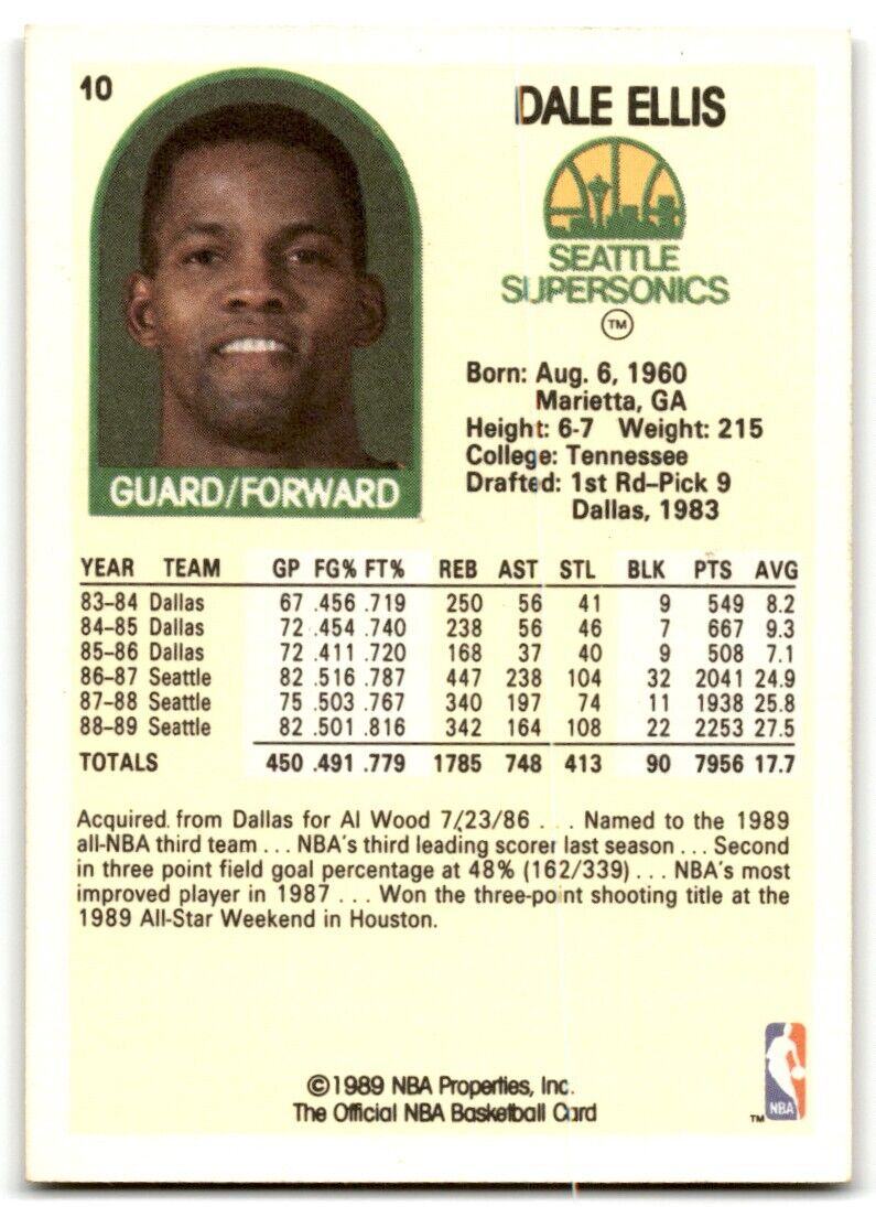 1989-90 Hoops Dale Ellis Seattle SuperSonics #10