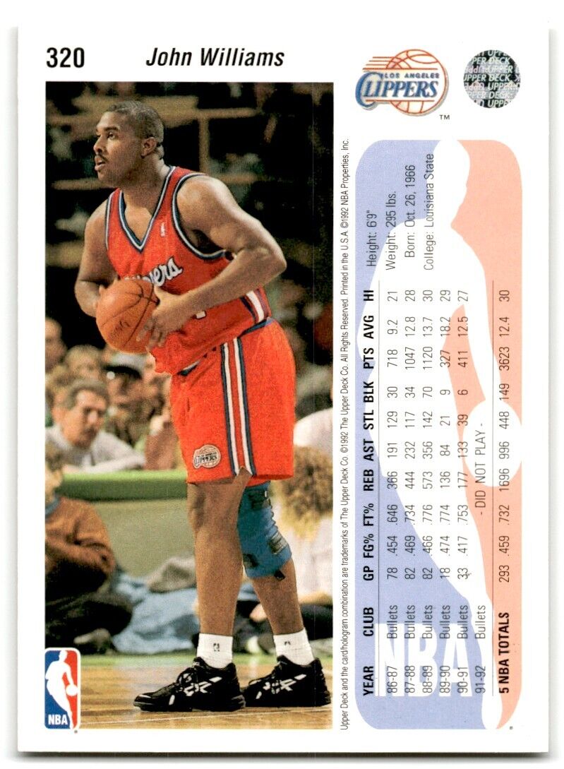 1992-93 Upper Deck John Williams Los Angeles Clippers #186