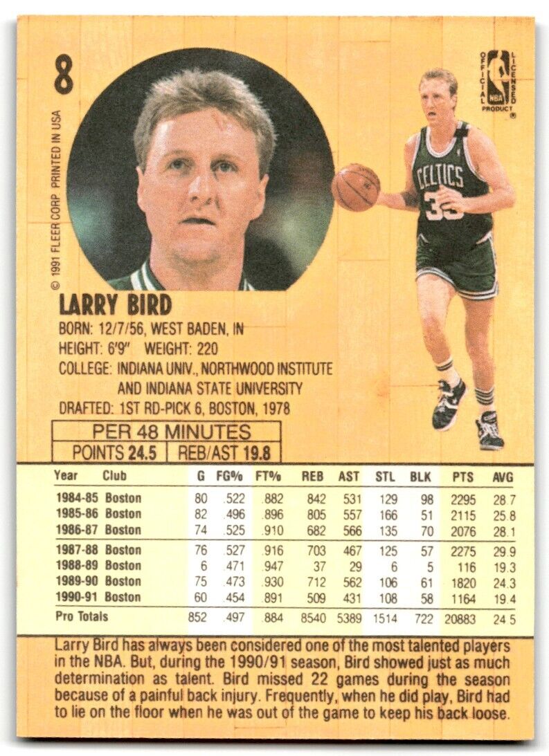 1991-92 Fleer Larry Bird Boston Celtics #8