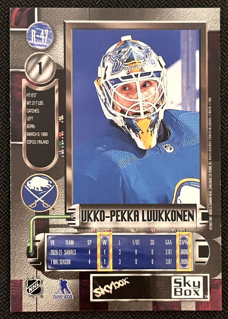 2021-22 Skybox Metal Universe 1997-98 Retro Rookies Ukko-Pekka Luukkonen Rookie