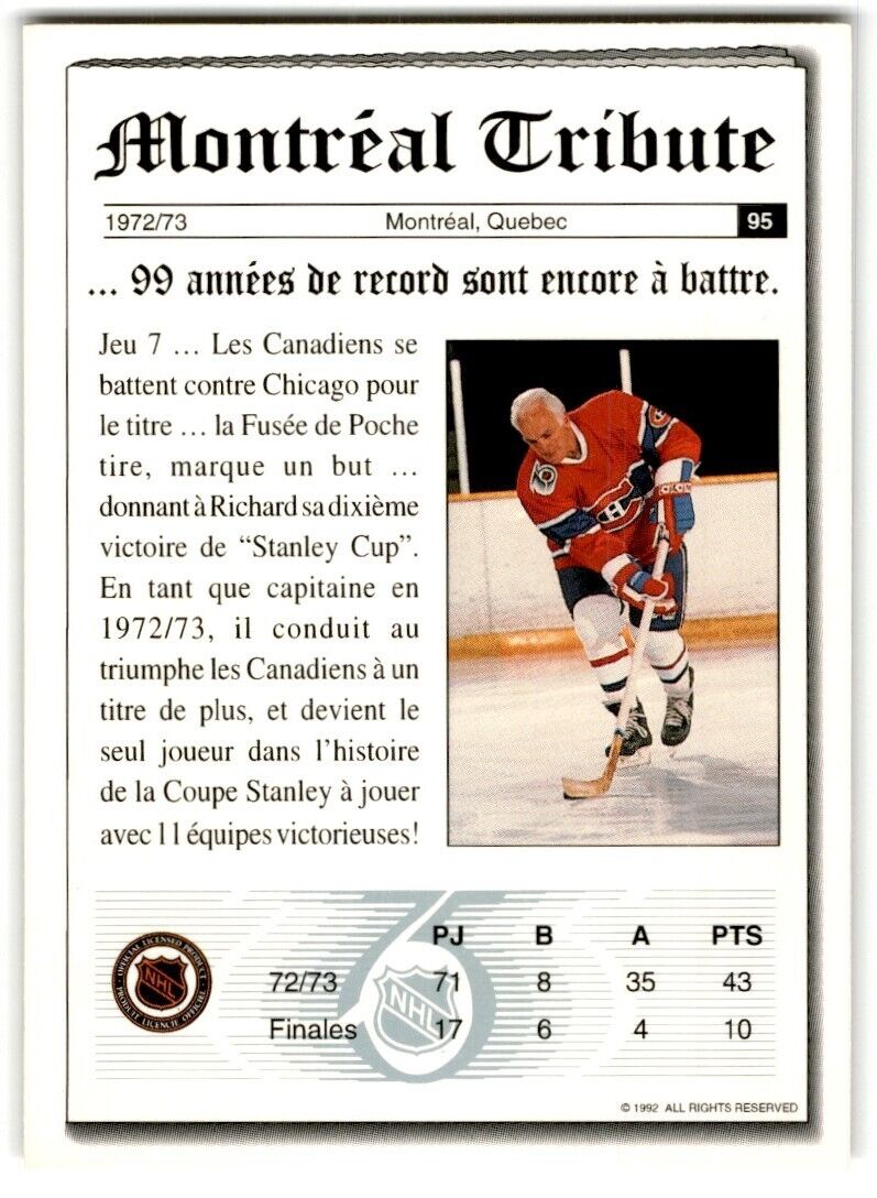 1991-92 Ultimate Original 6 French Richard's 99-year Record Montreal Canadiens