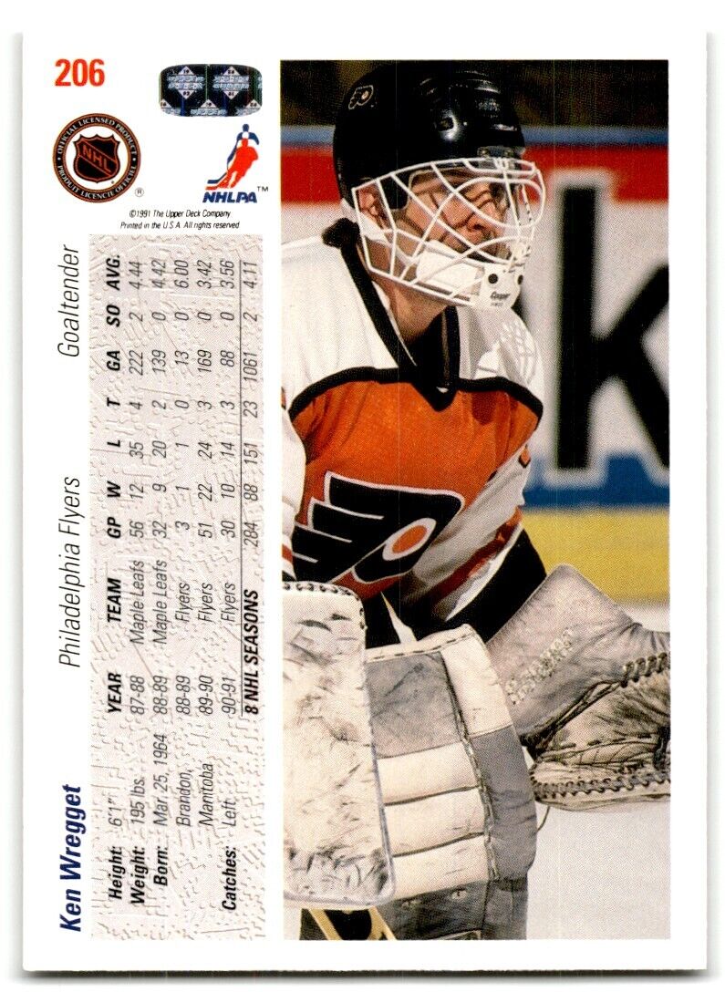 1991-92 Upper Deck Ken Wregget Philadelphia Flyers #206