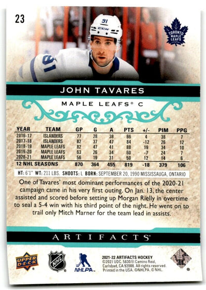 2021-22 Upper Deck Artifacts John Tavares Toronto Maple Leafs #23