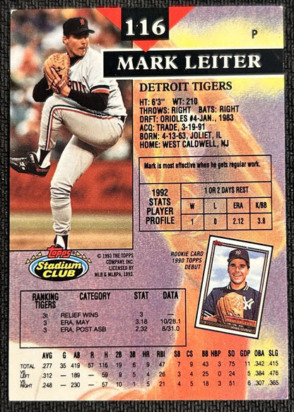 1993 Topps Stadium Club Mark Leiter Detroit Tigers #116