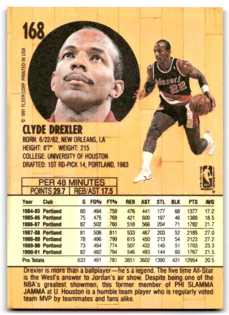 1991-92 Fleer Clyde Drexler Portland Trail Blazers #168