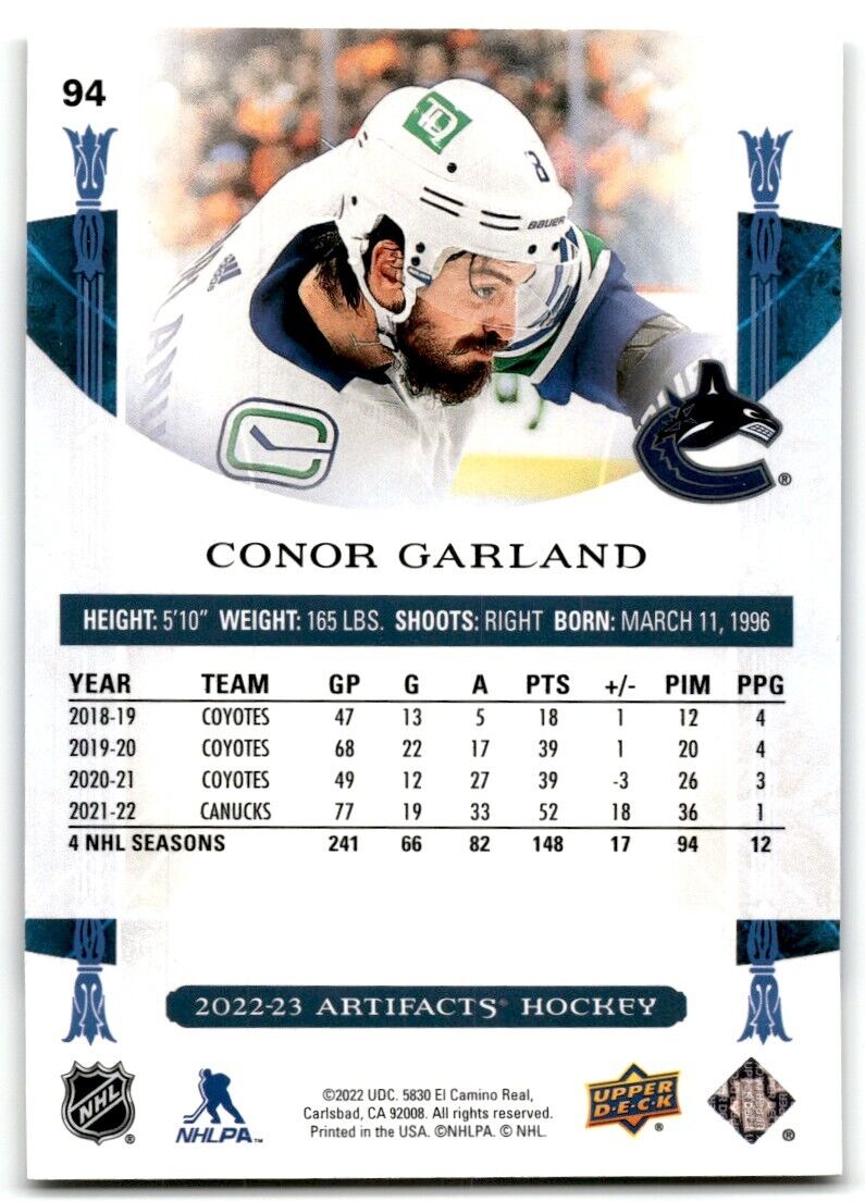 2022-23 Upper Deck Artifacts Conor Garland 109/499 Vancouver Canucks #94