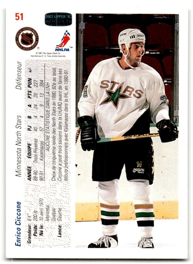 1991-92 Upper Deck French Enrico Ciccone Rookie Minnesota North Stars #51